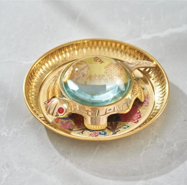 Brass Antiques Decor -Tortoise Shree-Yantra Vastu Kachua Feng Shui Turtle with Beautiful Peacock Nakkashi Tray, Lucky Charm,for Health & Wealth Decorative Showpiece for Home and Office Decoration. - Image 3