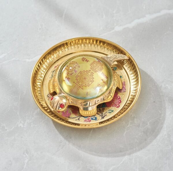 Brass Antiques Decor -Tortoise Shree-Yantra Vastu Kachua Feng Shui Turtle with Beautiful Peacock Nakkashi Tray, Lucky Charm,for Health & Wealth Decorative Showpiece for Home and Office Decoration. - Image 6