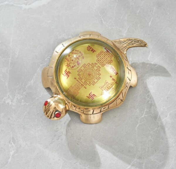 Brass Antiques Decor -Tortoise Shree-Yantra Vastu Kachua Feng Shui Turtle with Beautiful Peacock Nakkashi Tray, Lucky Charm,for Health & Wealth Decorative Showpiece for Home and Office Decoration. - Image 2