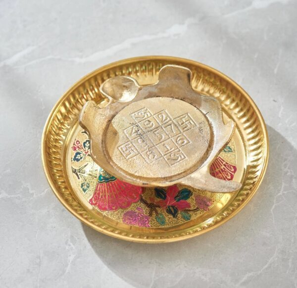 Brass Antiques Decor -Tortoise Shree-Yantra Vastu Kachua Feng Shui Turtle with Beautiful Peacock Nakkashi Tray, Lucky Charm,for Health & Wealth Decorative Showpiece for Home and Office Decoration. - Image 5