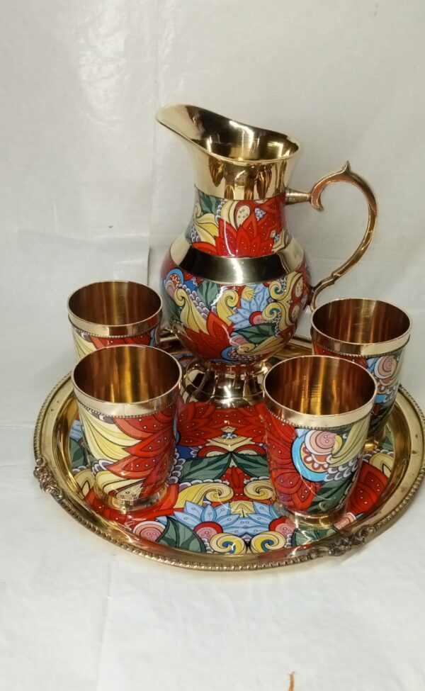 Brass Jug Glass Set, Size: 12 Inch, Shape: Round - Image 3