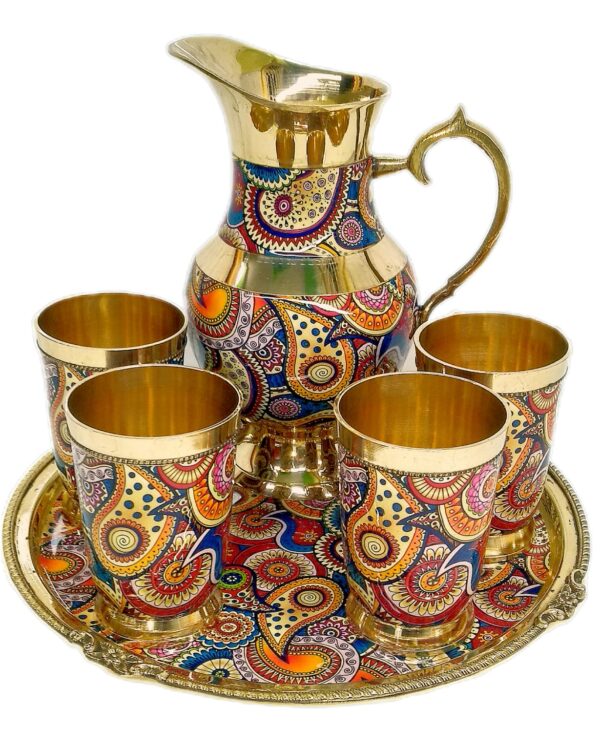 Brass Jug Glass Set, Size: 12 Inch, Shape: Round