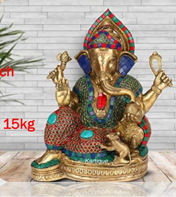 Brass Ganesha with Stone Work