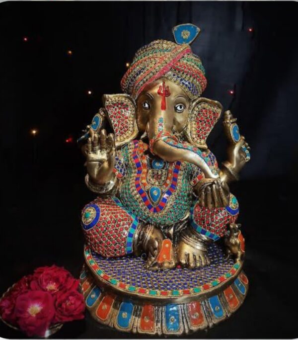 Brass Ganesha with Beautiful Stone Work