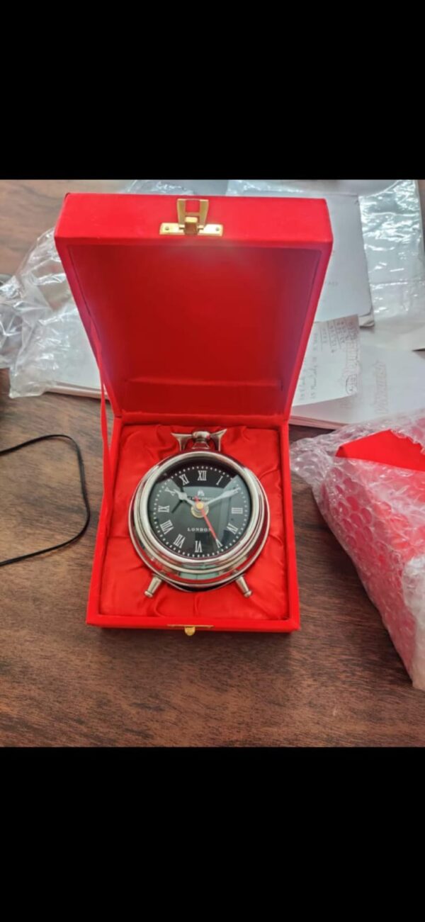 Antique Table Clock with Red Velvet Box - Image 2