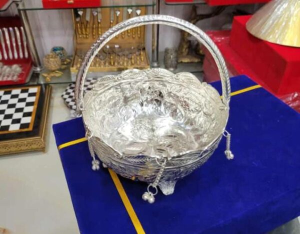 Silver Basket Bowl for Gift Hampers, Table Top Decor and Home Decor