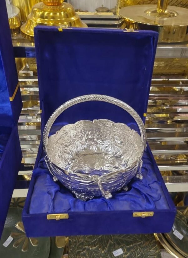 Silver Basket Bowl for Gift Hampers, Table Top Decor and Home Decor - Image 2
