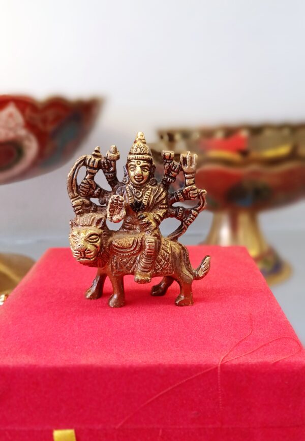 100% Pure Brass Anques Small Size Durga Maa Idol (Size: 7 cm x 6 cm) | Durga MATA Murti for Home Decor & Puja Room | MATA Rani Murti for Office Desk | Maa Durga Murti for Gift | Sherawali MATA Murti