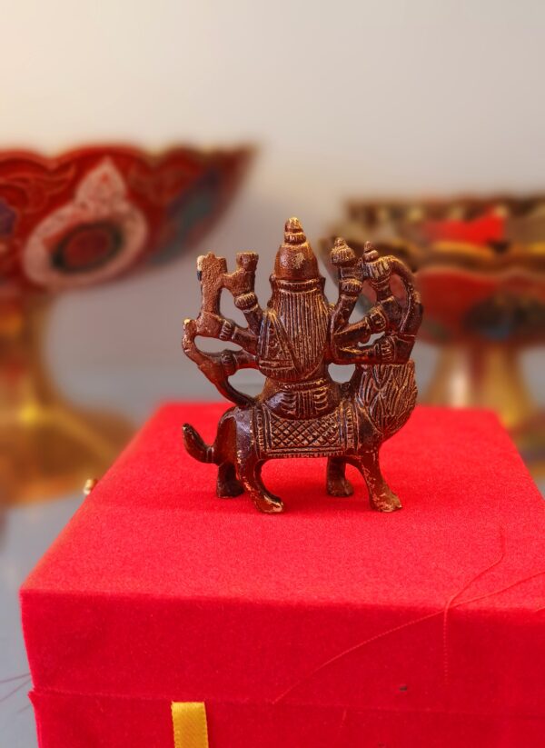 100% Pure Brass Anques Small Size Durga Maa Idol (Size: 7 cm x 6 cm) | Durga MATA Murti for Home Decor & Puja Room | MATA Rani Murti for Office Desk | Maa Durga Murti for Gift | Sherawali MATA Murti - Image 3