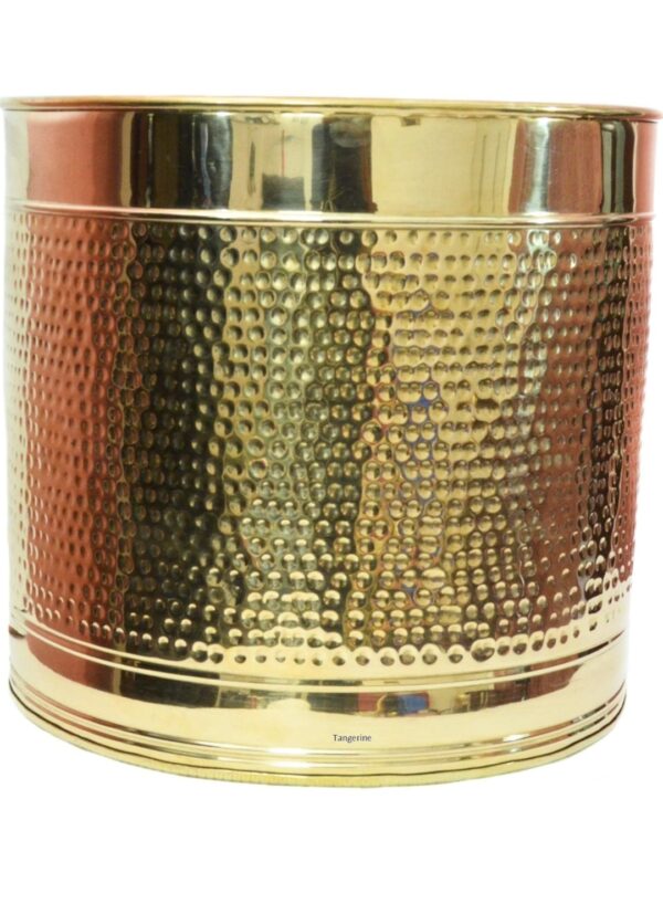 Hammered Design Brass Planter/Plant Container with Lacquer Finish- (Size: Dia- 12 x Height- 11 inches) Plant Container Set  (Metal) - Image 2