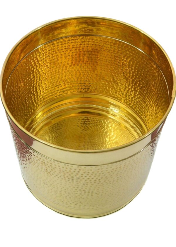 Hammered Design Brass Planter/Plant Container with Lacquer Finish- (Size: Dia- 12 x Height- 11 inches) Plant Container Set  (Metal) - Image 3